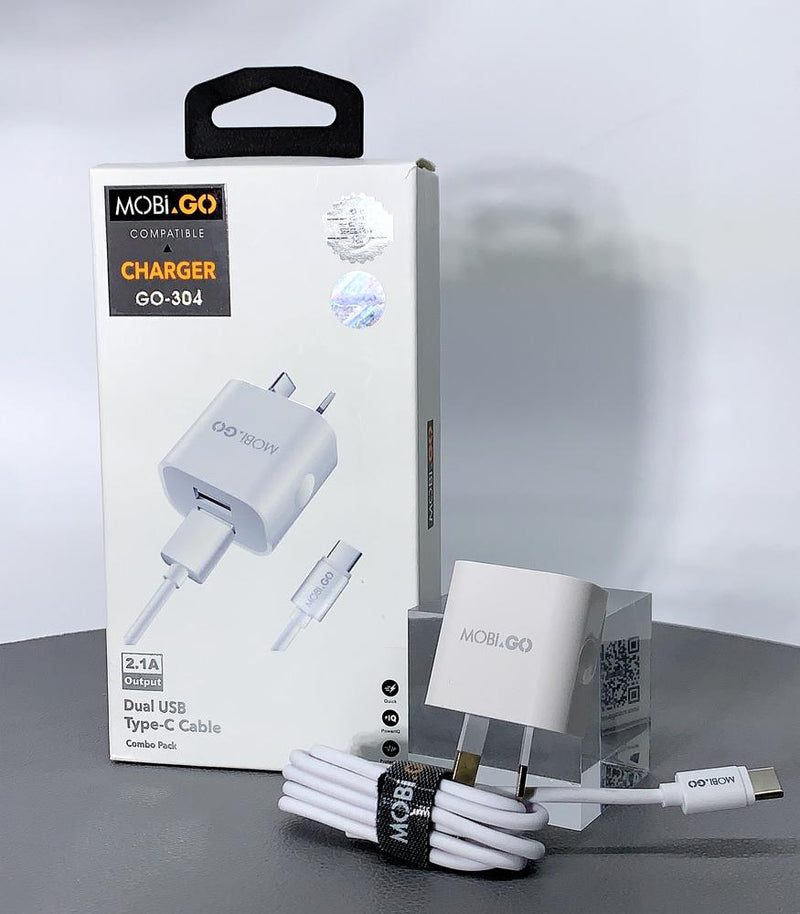 Mobigo GO-304 dual USB fast home charger with type-c cable RRP $28.00