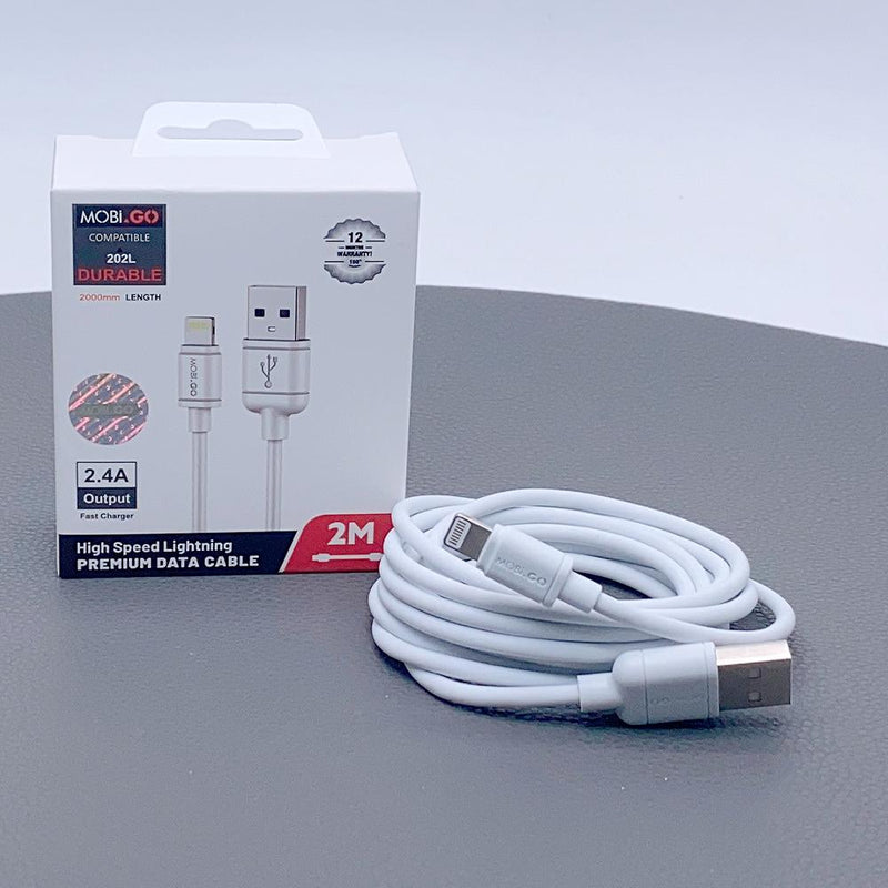 Mobigo Premium Cable. 2m 2.4A fast lightning cable 202L RRP $15.00