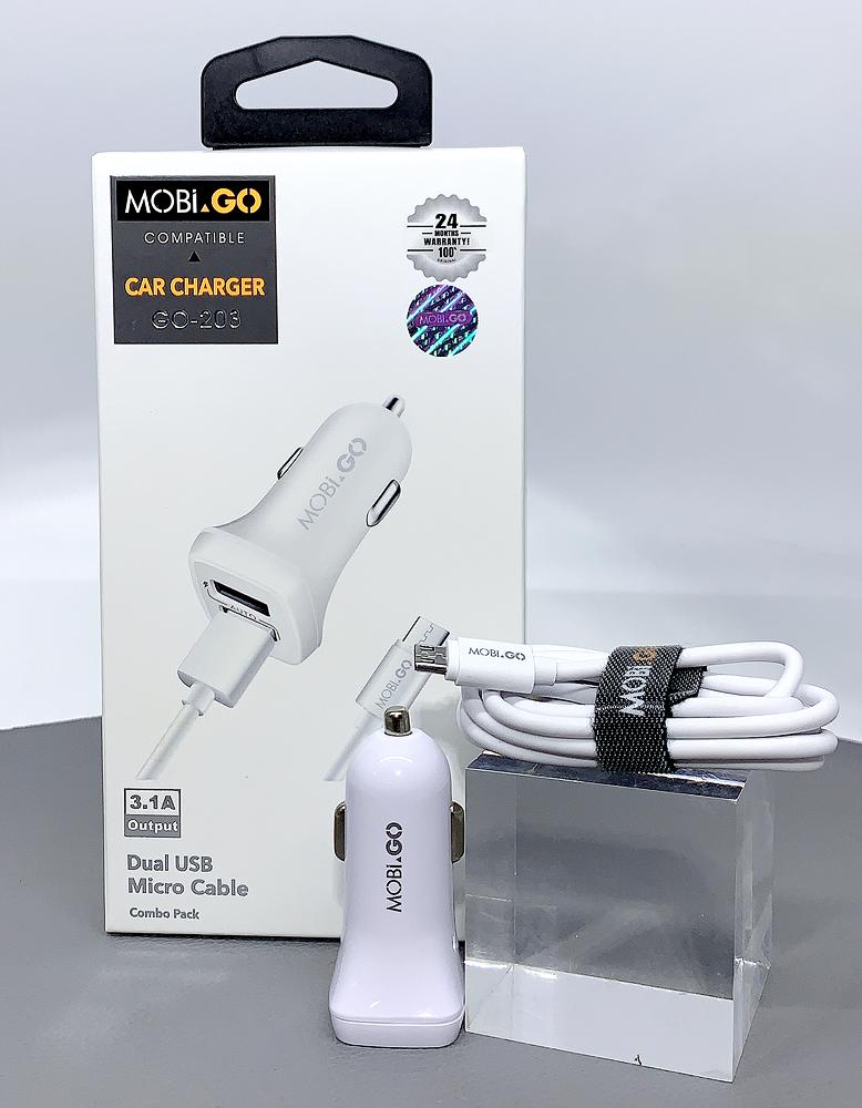 Mobigo GO-203 dual USB fast car charger with micro cable RRP $22.00