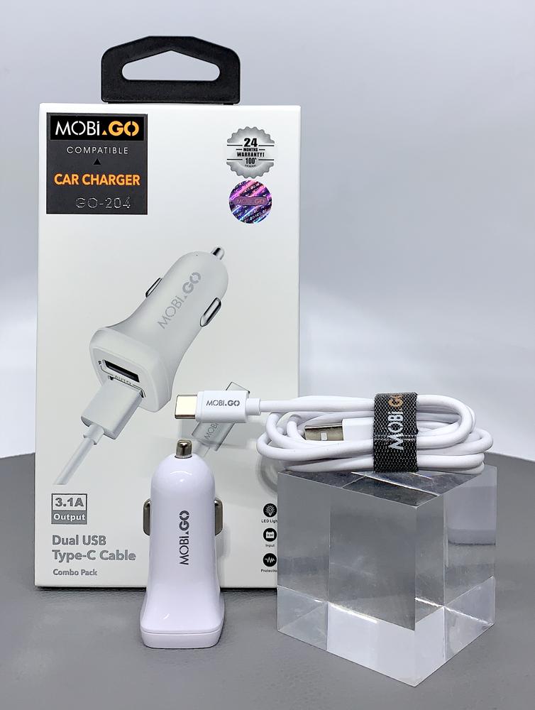 Mobigo GO-204 dual USB fast car charger with type-c cable RRP $22.00