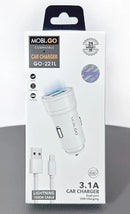 Mobigo Dual USB Fast Car Charger With Lightning Cable GO221L RRP $15.00