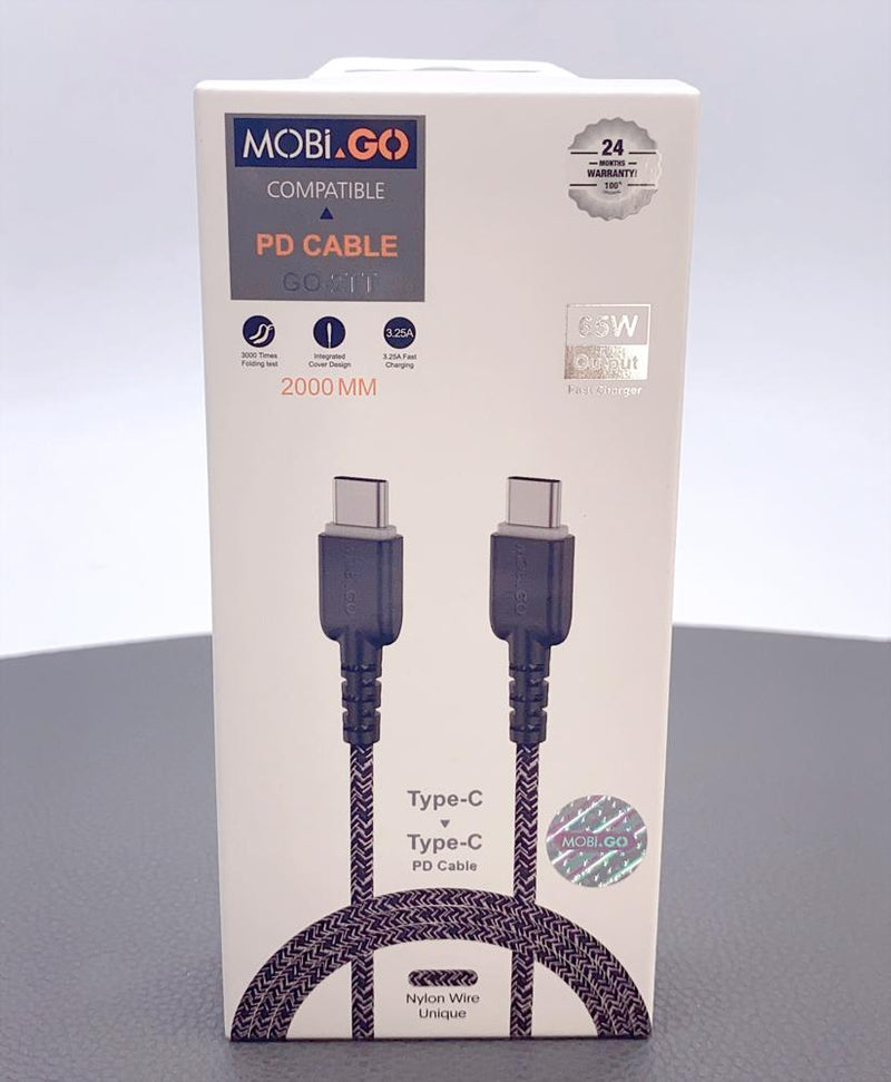 Mobigo 2m nylon PD 65W Type-C to Type-C cable GO-2TT RRP $18.00